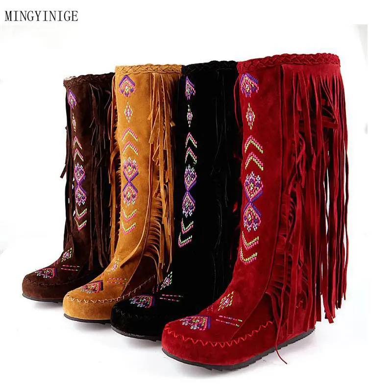 

Autumn and Winter Warm Suede Leather Soft Comfortable Snow Boot Fashion Solid Color Ethnic style casual fringe boots