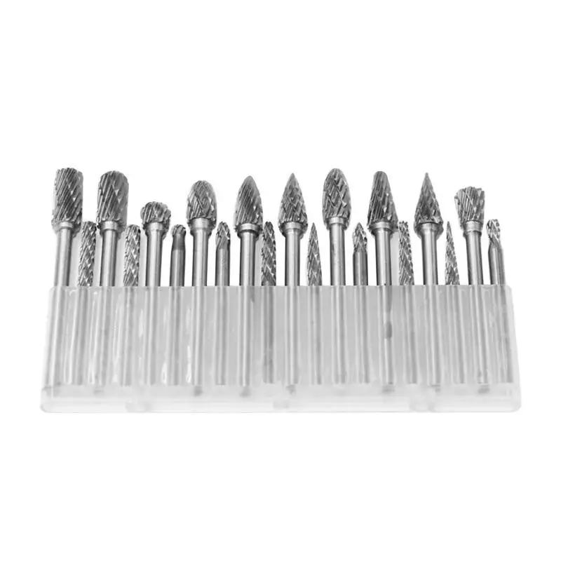 20pcs/set Tungsten Carbide Electric Grinder Burr Grinding Carving Rotary Files for Soft Metal Plastic Wood Grinding