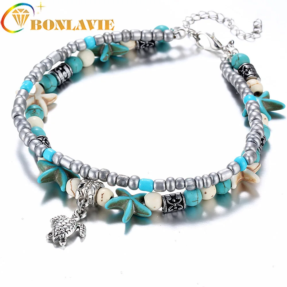 

2018 Vintage Shell Beads Starfish Sea Turtle Anklets For Women New Multi Layer Anklet Leg Bracelet Handmade Bohemian Jewelry