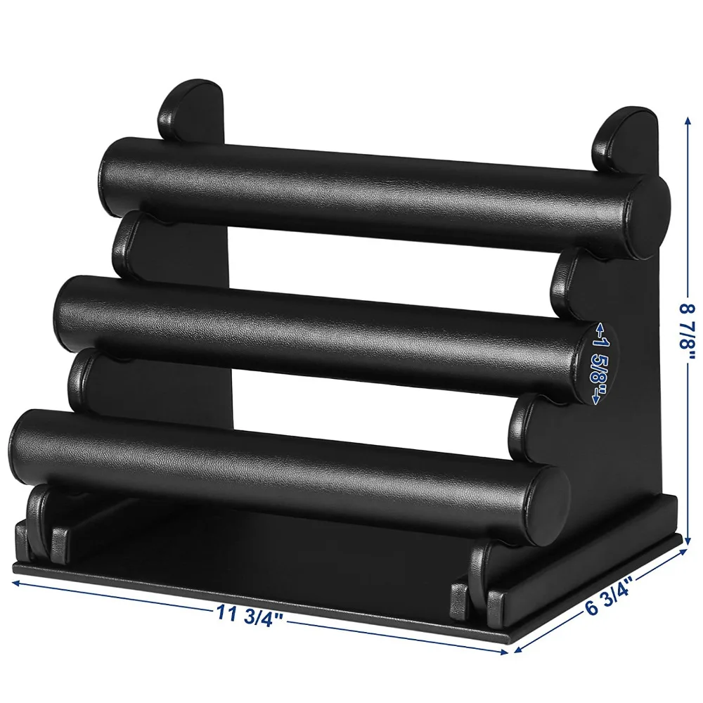 Черный 3-ярусные браслет держатель часы Цепочки и ожерелья ювелирные изделия браслет Дисплей подставки для девочек и Для женщин, Искусственная кожа
