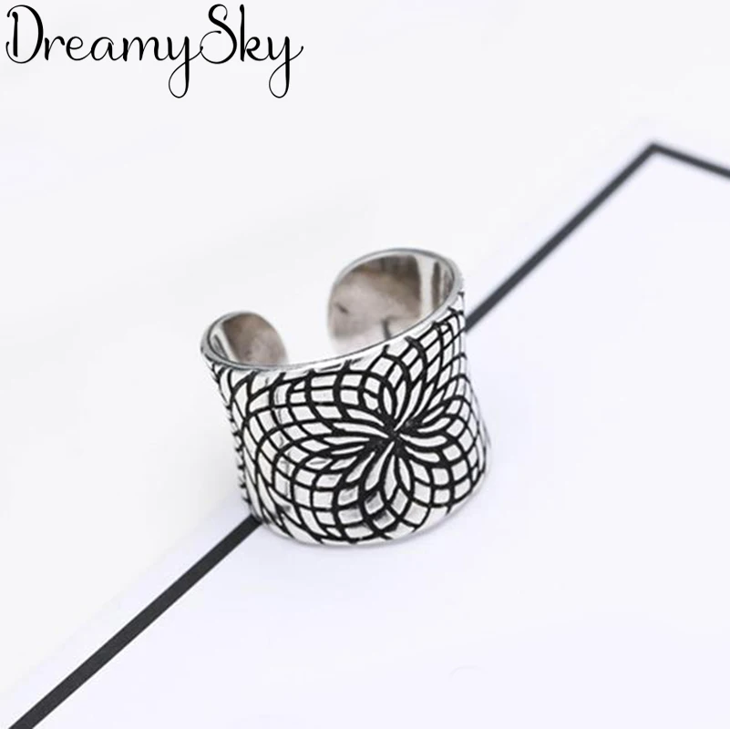 

Vintage 925 Sterling Silver Big Flower Pattern Geometric Rings For Women Wedding Statement Finger Ring Anillos Anelli Bijoux