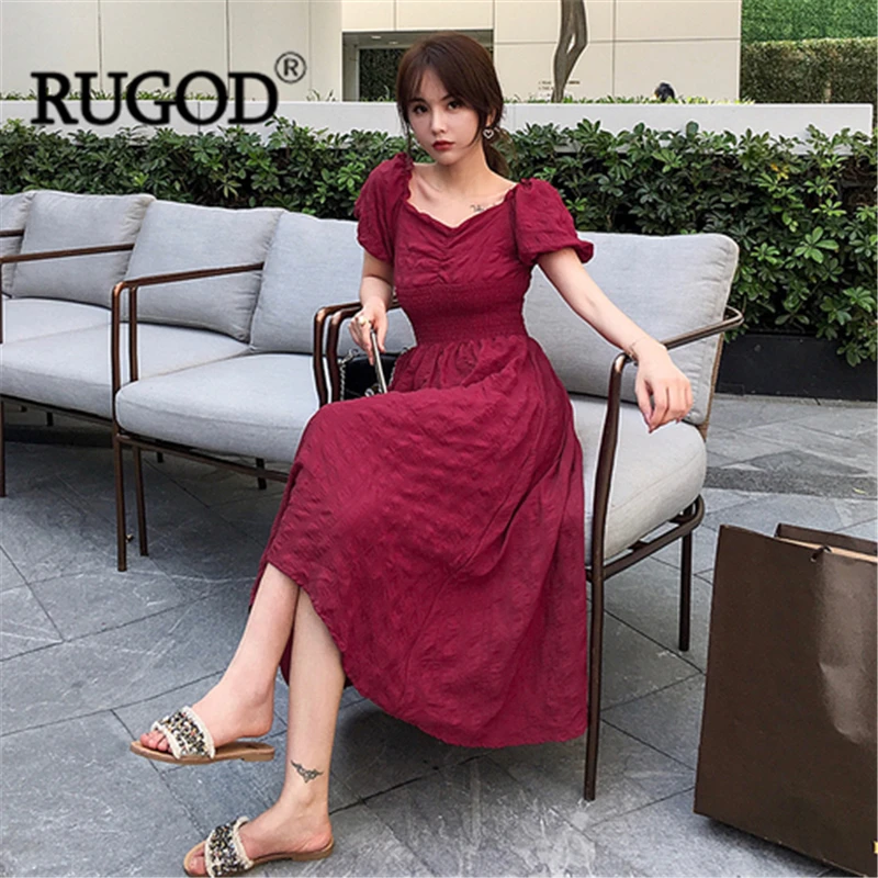 Женское винтажное длинное платье RUGOD с пышными рукавами и квадратным вырезом