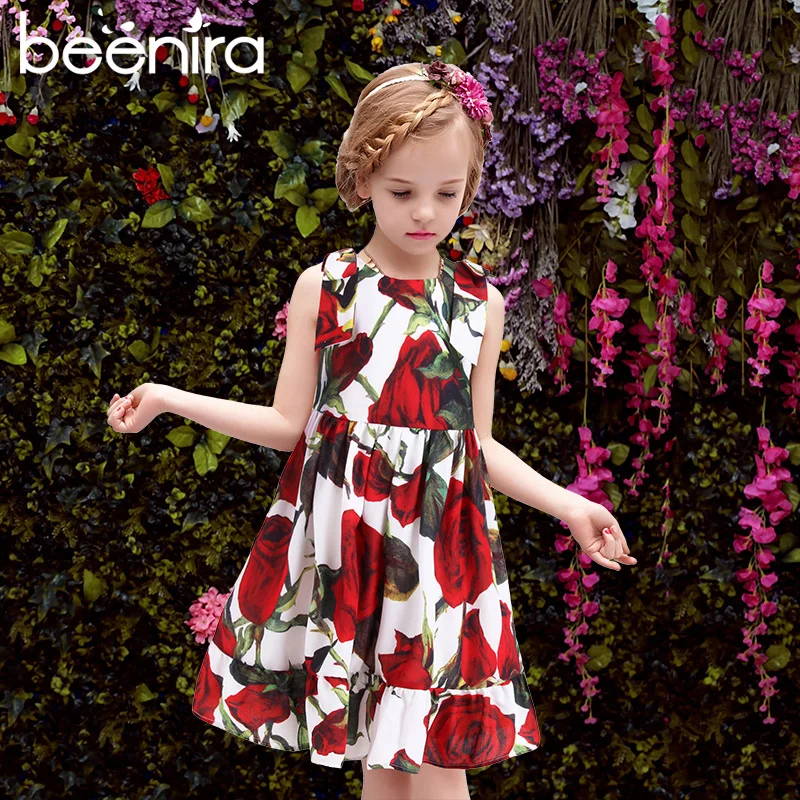 Beenira платья для девочек детская одежда 2019 брендовая одежда для девочек без рукавов с розой Платья с цветочным рисунком платье принцессы