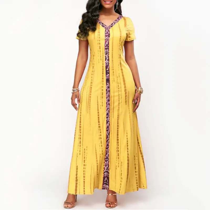

Summer Plus Size African Maxi Dress Women Ethnic Fashion Print Big Swing Street Casual Robe Elegant High Waist Blue Long Dresses