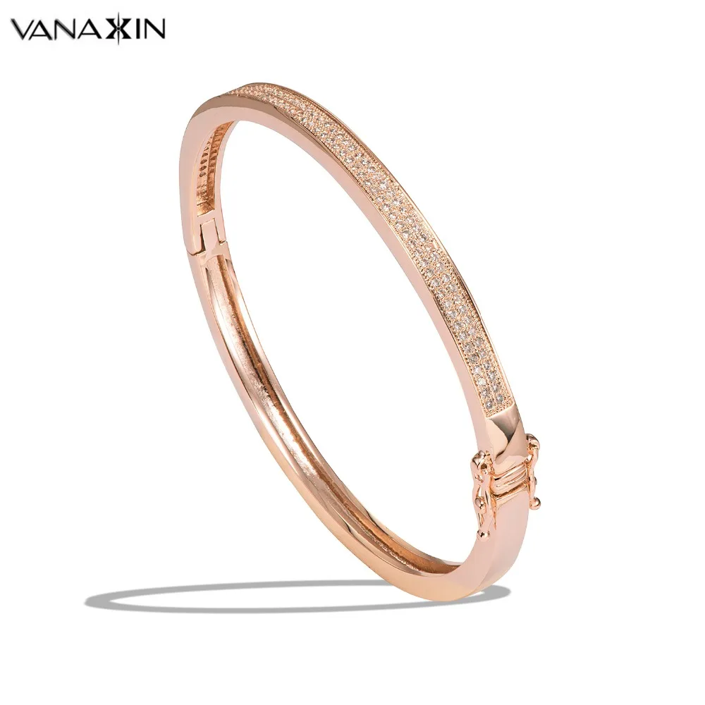 VANAXIN Classic Romantic Love Bangles Gift Closed Bracelet For Women With Box High Quality Jewelry Gold color | Украшения и