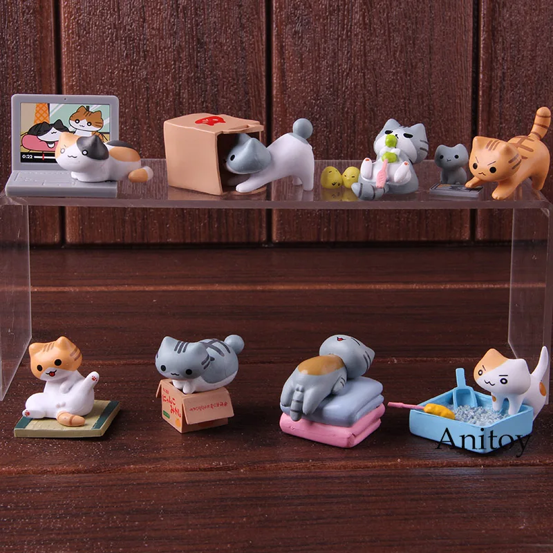 Мультфильм Аниме Kawaii Неко Atsume Nekono Kyuujitsu 2 Inuno Nichijou мини ПВХ милый Рисунок Фигурка героя с рисунком собачки и котика куклы игрушки 8 шт./компл