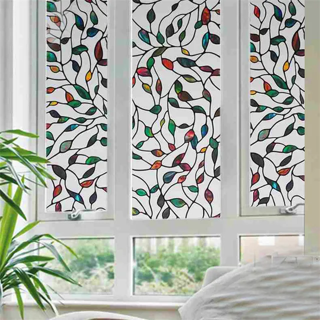Aliexpress No Glue Static Cling Tree Leaves Stained Gl No Glue Static Cling Tree Leaves Stained Gl Window Film Decor Colorful Bathroom Privacy Decal 90 200 Cm