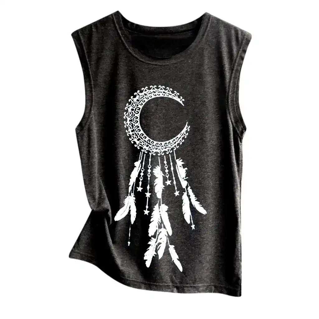 Womens Vintage Graphic Loose Tank Tops Casual Summer Dream Catcher Pattern Print Sleeveless T Shirt Shirts Blouse Tees
