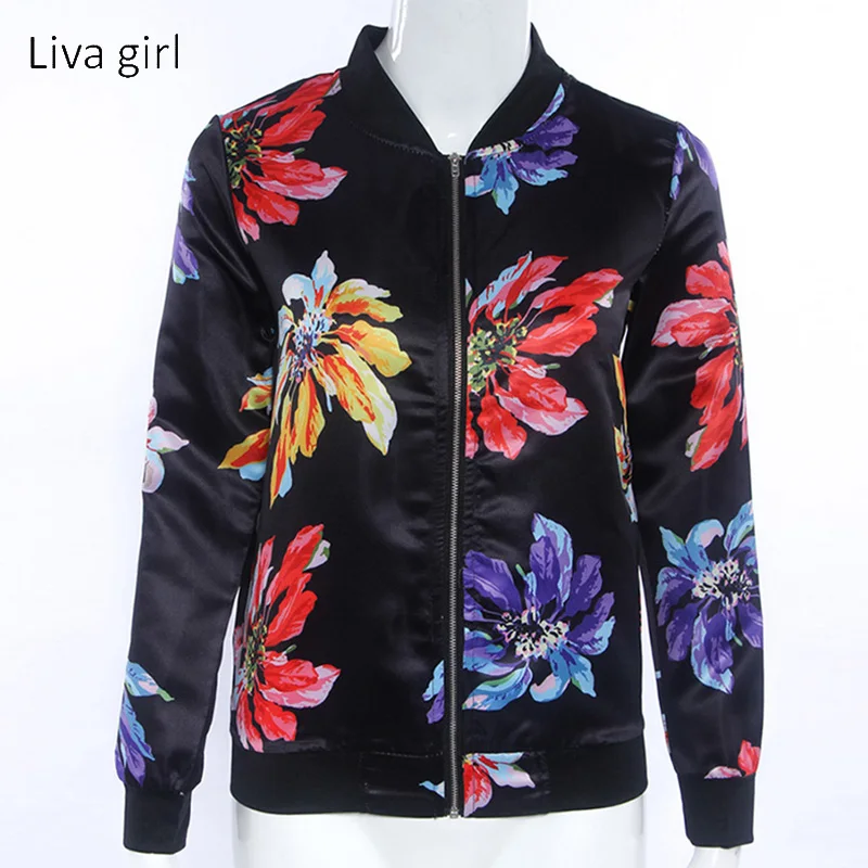 Fashion Autumn Basic Bomber font b Jacket b font font b women b font Floral Slim