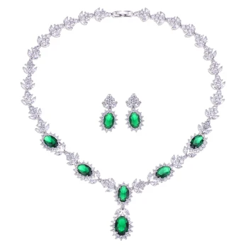 

Bettyue Charm Fashion Luxury Jewelry Sets Aaa Zircon Green Geometric Florid Bridal Jewelry Set For Woman Wedding Gift