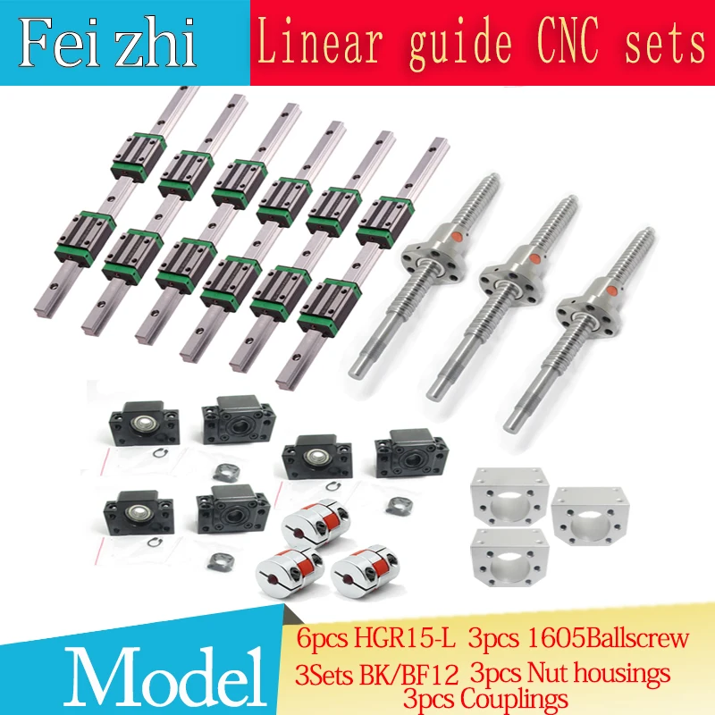 

12pcs HGH15CA Square Linear guide sets + 3pcs Ballscrew SFU605- + BK BF12 + jaw Flexible Coupling Plum Coupler for cnc