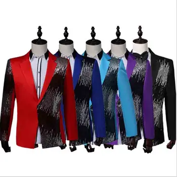 

Men Gradient Coat Top Fashion Sequins One-Button Blazer Jacket Bar DJ Singer Outfit Costume For Men Plus Size 2XL
