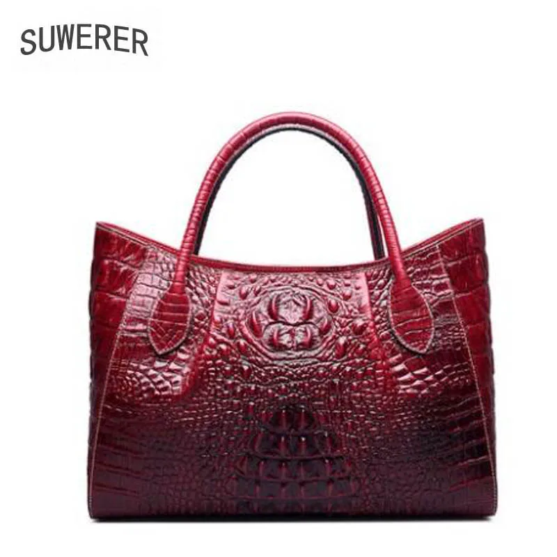 

SUWERER 2019 new women's leather shoulder messenger bag High-end crocodile handbag designer bag