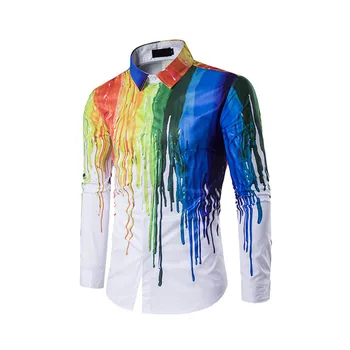 

Mens Summer Shirt 3D Splashing Ink Long sleeve Slim Casual Fit Camisas Dress Shirt Men Printed Office Business Travel Shirt