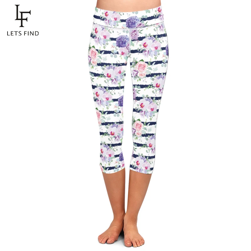New High Elastic Capri Leggings High Waist Flowers Print Plus Size Mid-Calf 3/4 Stretch Women Leggings for Summer New High Elastic Capri Leggings High Waist Flowers Print Plus Size Mid-Calf 3/4 Stretch Women Leggings for Summer