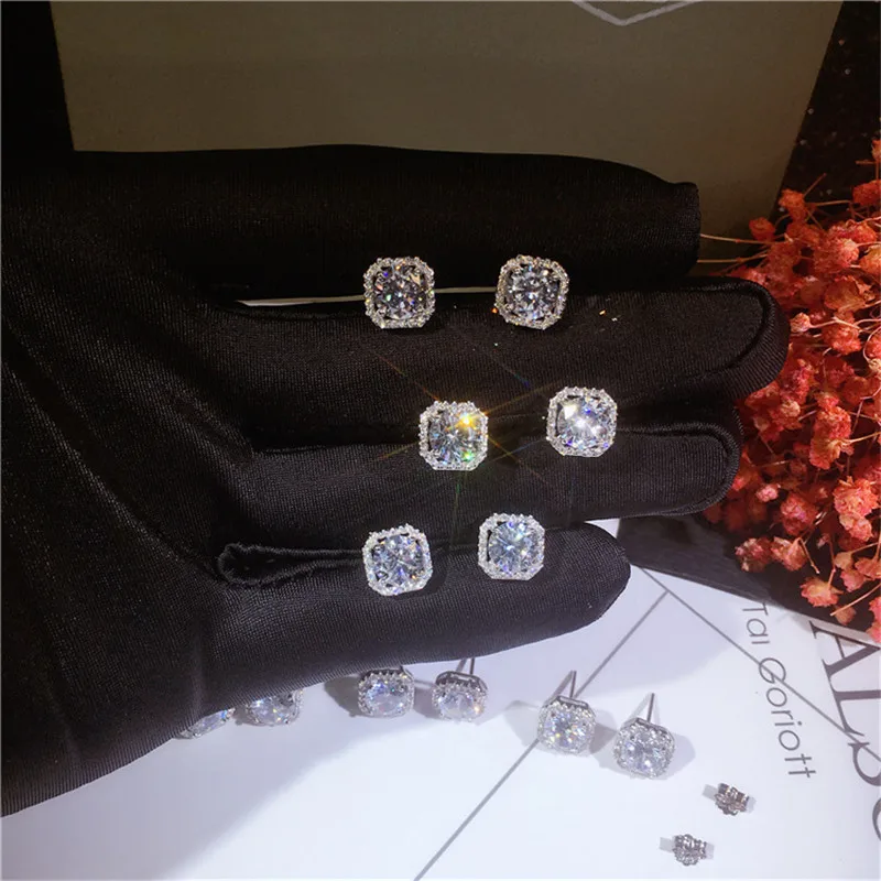 choucong Elegant Stud earring AAAAA cz Stone Real 925 Sterling silver Statement Party Wedding Earrings for women jewelry | Украшения и