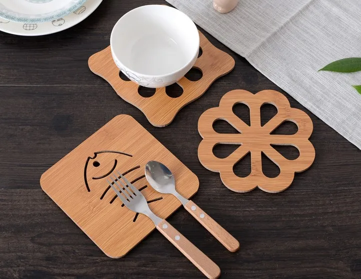 

free shiping 6pcs/lot Bamboo Tableware Placemat Table Mat Fish Apple Shape Heat Insulation Coaster Dining Table Placemats.