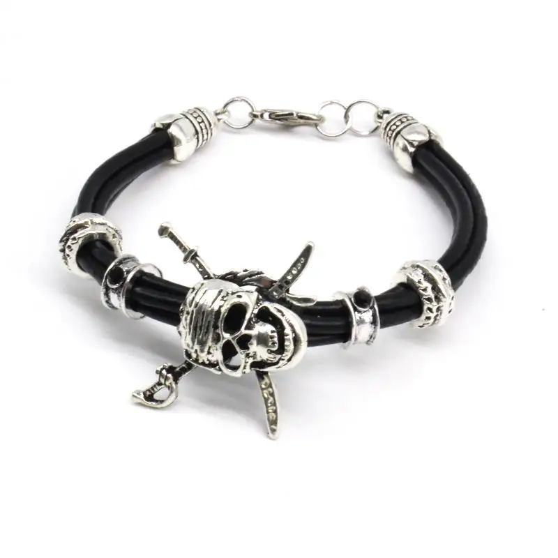 Классический мужской браслет из кожаной веревки с драконом, регулируемые винтажные браслеты и браслеты, модные ювелирные изделия для мужчин, подарок - Окраска металла: skull 3