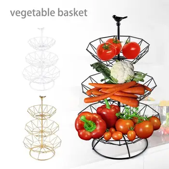 

3-Layer Fruit Basket Wire Decorated Metal Storage Basket Display Fruit Rack Vegetable Food Organizer Table Dining Decor Q160