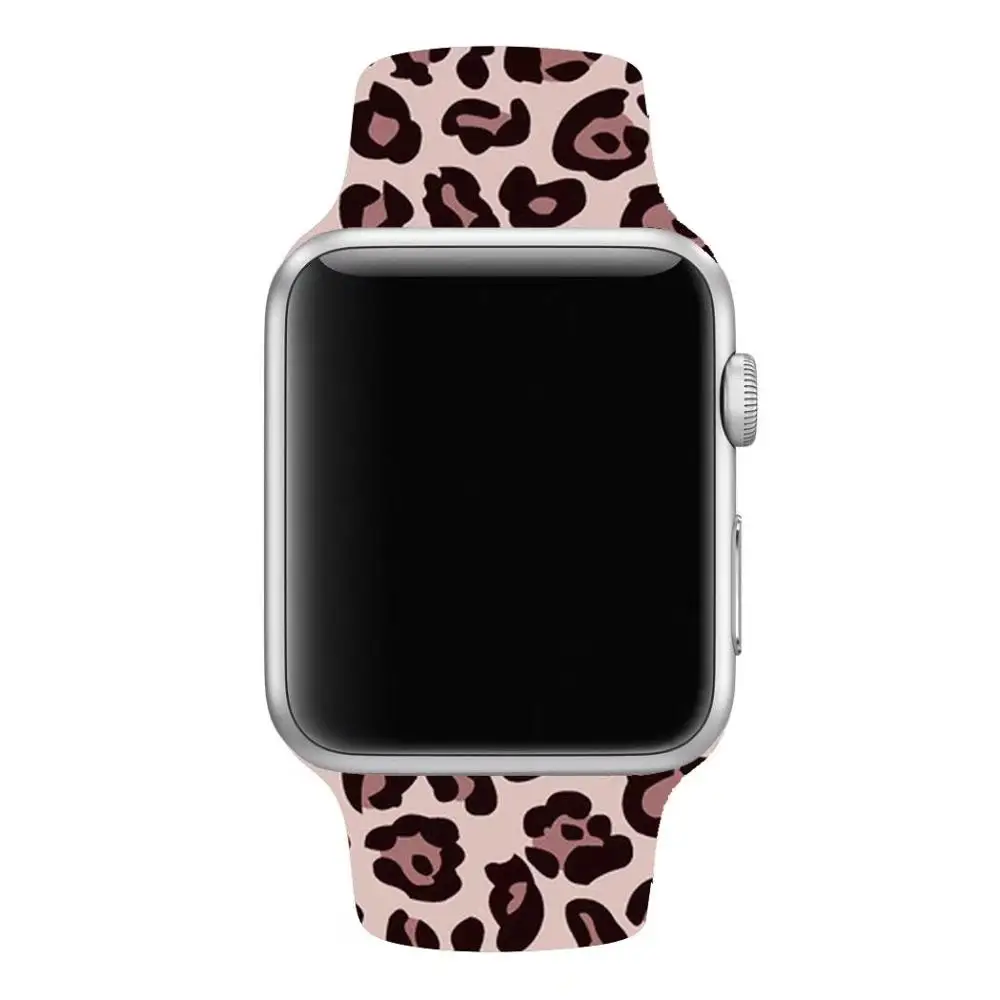 Розовый Леопардовый силиконовый ремешок для Apple Watch 38 мм 40 серии 4 3 2 1 Женский