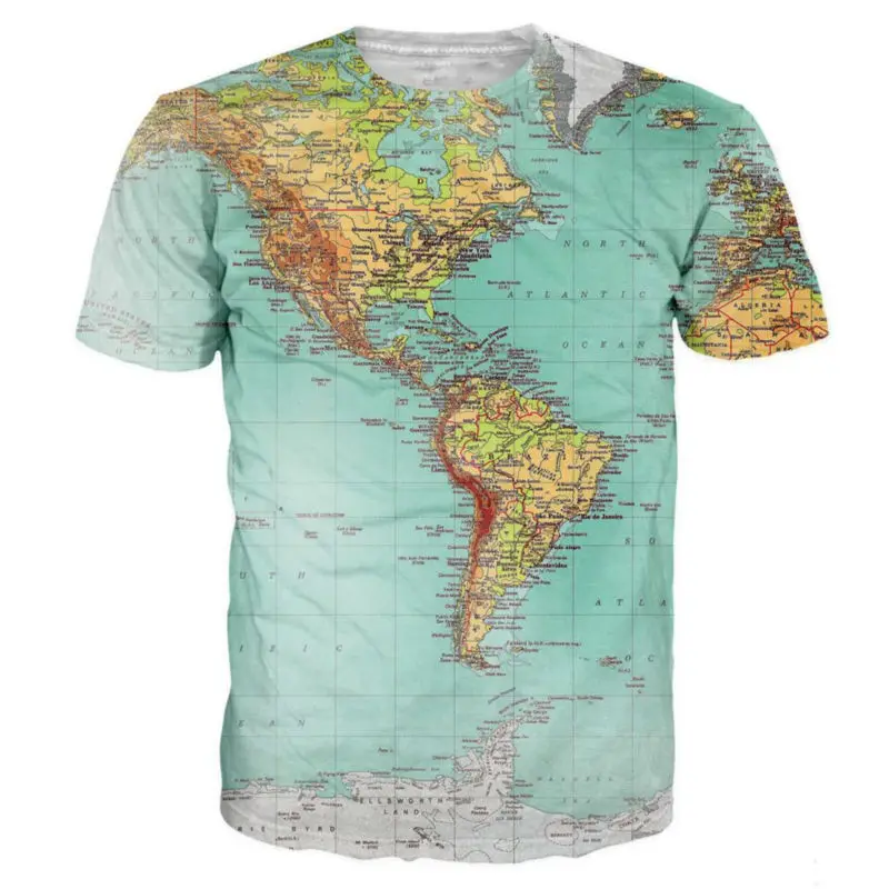 

Map 3D Printed T-shirts World Urban Threads Hipsters Retro Globe Image Of The Americas T Shirt Short Sleeve Vibrant Summer Tees