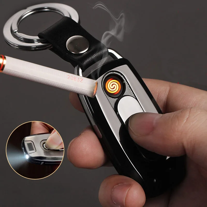 USB rechargeable lighter with key buckle, personalized originality, LED