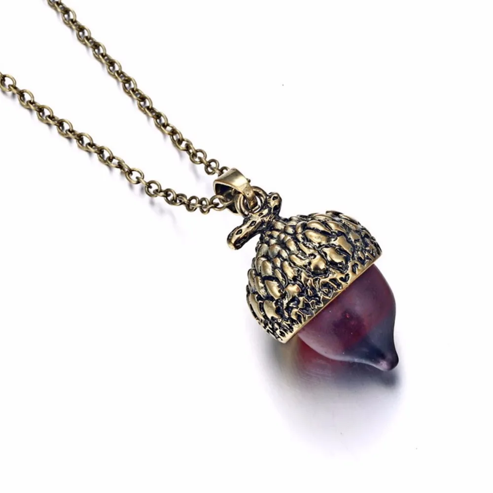 

Red Antique Gold Necklace Acorn Top Pendant for Women Men Bronze Silver Drop Glass Oak Pendant Jewelry Birthday Gift Souvenir