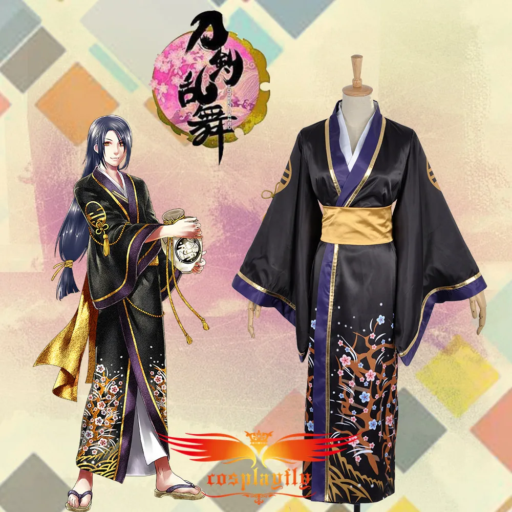 

Webgame Touken Ranbu Oodachi Jiroutachi Kimono Cosplay Costume Custom Printed Satin Kimono Fashion Outfit Clothing Golden Belt