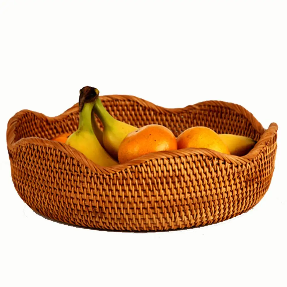 

Round Handmade Rattan Woven Nuts Storage Basket, Weaving Case Candy Tray Storage Container Bin Organization Box with Cover