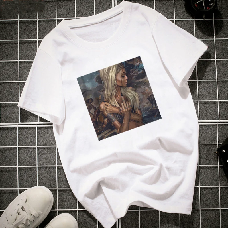 

FIXSYS Korean Summer Cotton Tops Harajuku Cartoon Funny T-shirt Loose Plus Size Womens Clothing Casual Short Women Tshirt