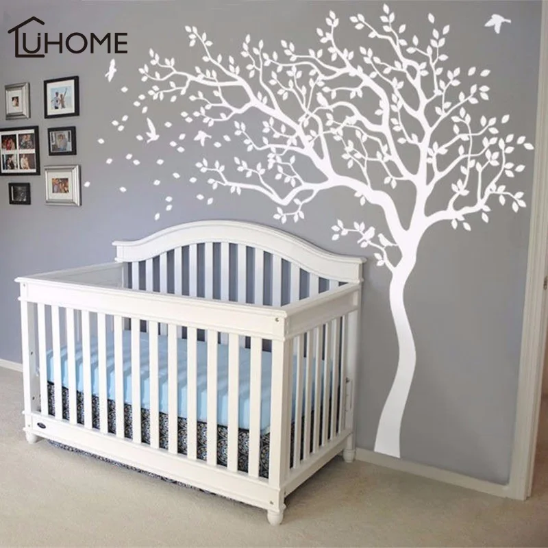 baratas Branco grande Árvore Pássaros Do Vintage Decalques Da Parede Removível Nursery Mural Adesivos de Parede para Crianças Sala de estar Decoração Decoração de Casa