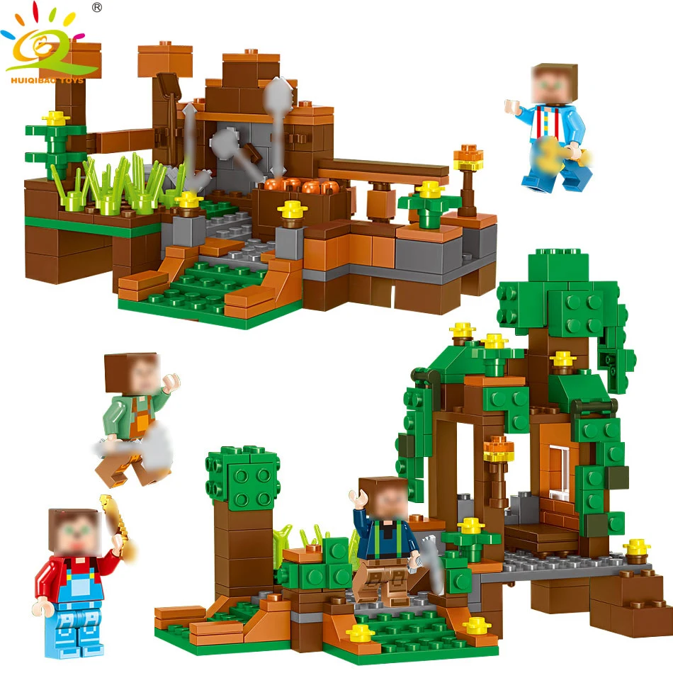 

HUIQIBAO TOYS 362pcs Minecrafted Village Building Blocks DIY Bricks toys for children Compatible Legoed City Figures weapon set