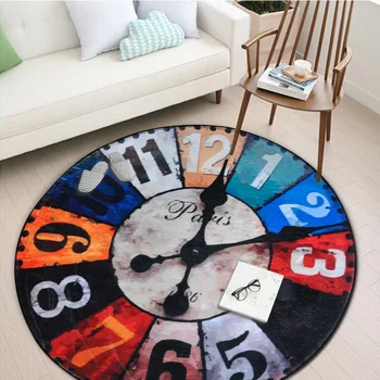 

European Retro Wall Clock Round Carpet for Living Room Soft Velvet Children Bedroom Rugs and Carpet Computer Chair Area Rug