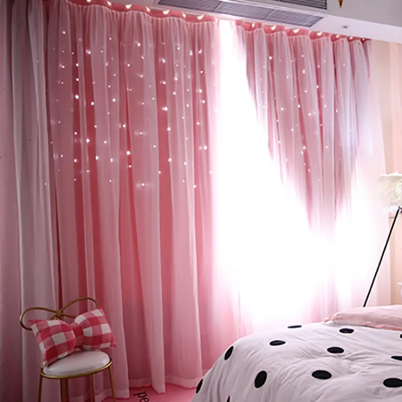 Nordic Ins Modern Tulle+Black Out Double Curtains with Star Tassel Black Out Blinds Window Curtains For Living room Home textile