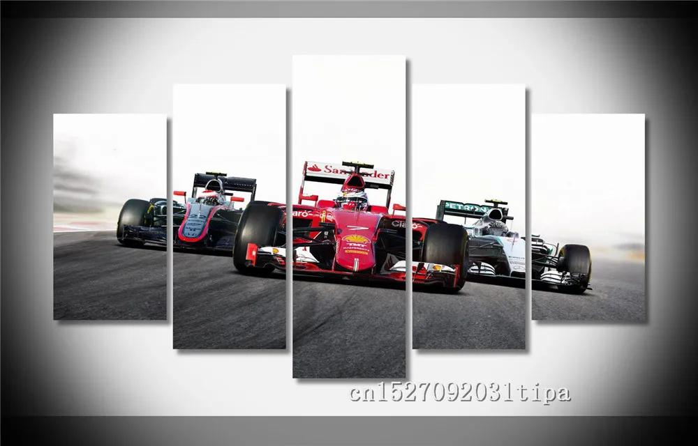 F1 Racing 5 панелей абстрактный настенный плакат Холст Картина Печать картины для