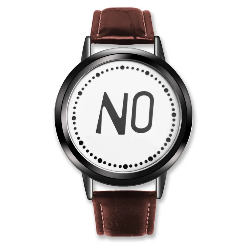 Fashion Mens Womens Leather LED Watch Casual YESNO Wrist Watch Kids children's Watches Creative LED Lights Quartz Watch 2019