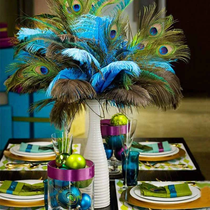 

20pcs Peacock Feather Bridal Shower birthday cake topper propose wedding Bouquet table centerpiece Christmas tree Decoration