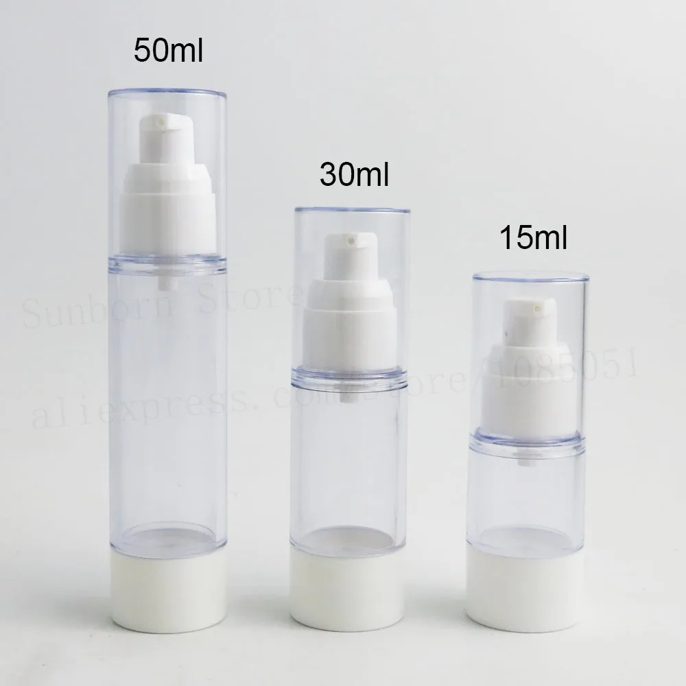 

12 x 15ml 30ml 50ml Empty Refillable White Clear Airless Vacuum Pump Bottle Container Dispenser for Cream Lotion 1oz