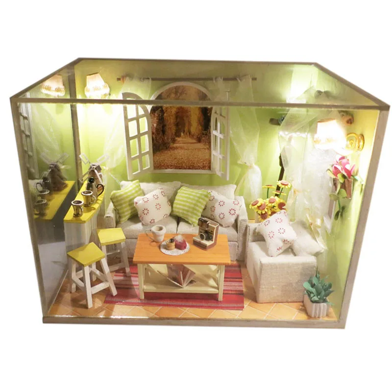 

DIY Wooden Doll House Sweet Home Dollhouse LED Light Miniature Coffee Shop Furniture Kits Children Kid Puzzle Toy Birthday Gift