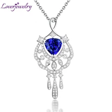 Синий Подвеска из танзанита с натуральными бриллиантами из белого золота 18 карат огранка «Треугольник» драгоценный камень ювелирных изделий для Свадебная вечеринка подарок