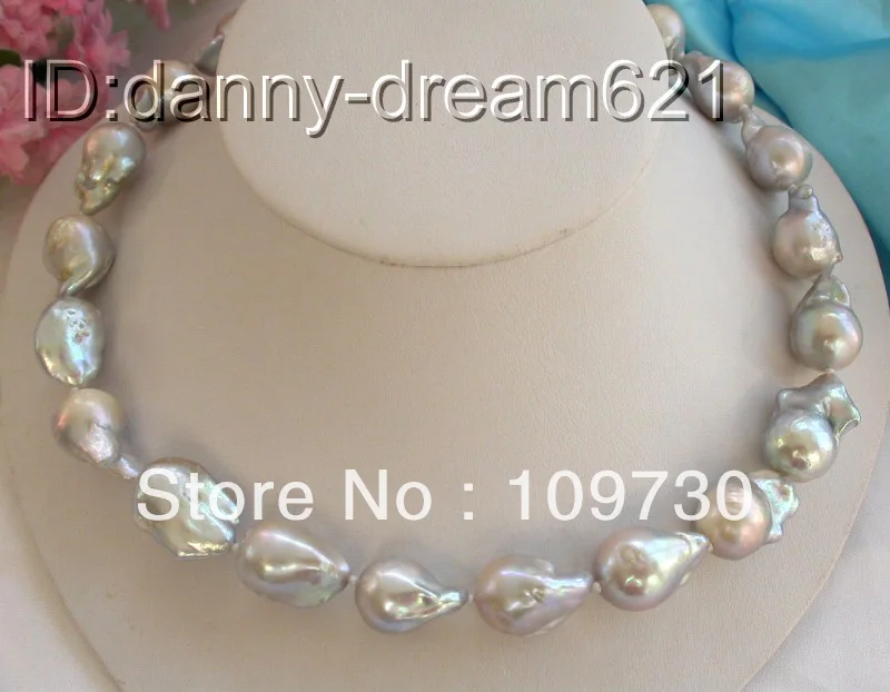 

Jewelry 00821 RARE huge 20mm GRAY southsea Reborn keshi pearls necklace