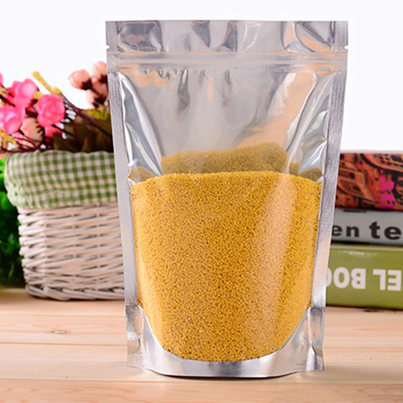 10/20pcs FDA Grade Clear Aluminum Foil Pouches Stand Up Food Stoarge Bags Resealable ZipLock Bag Food Packaging