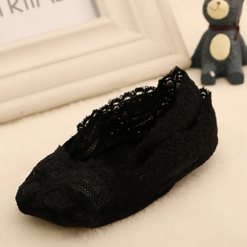 black 10 пар/лот детские носки-башмачки выдалбливают кружева невидимые короткие носки Твердые Дети девушки лодыжки Носок Дети Девушки Костюм От 1 до 9 лет - Цвет: black