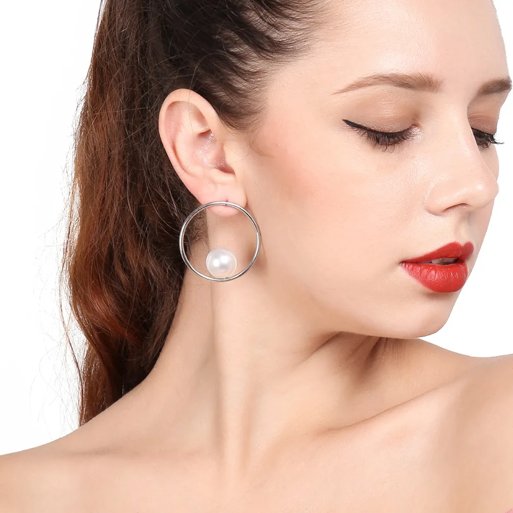 

Vintage Fashion Circle Stud Earrings Jewelry for Women Gold Silver Color with Simulated-pearl Earrings Jewelry