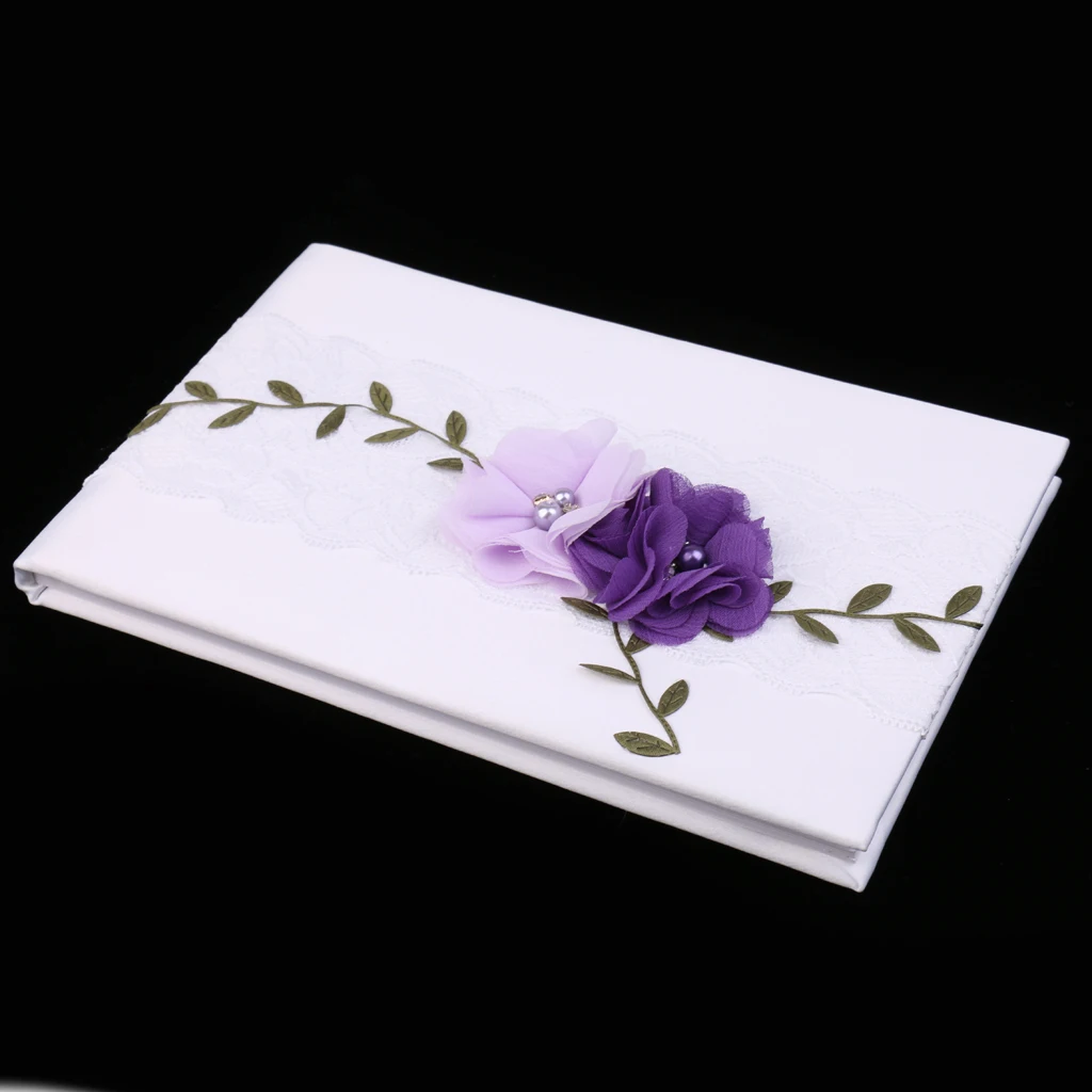 White Guest Book with Purple Crystal Decorated Ribbon XPGBWPURPKIT 
