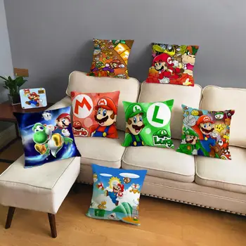 

Classic Game Colorful Cartoon Super Mario Pillowcases 45*45cm Cushion Cover Soft Short Plush Decor Pillow Case Car Sofa Home