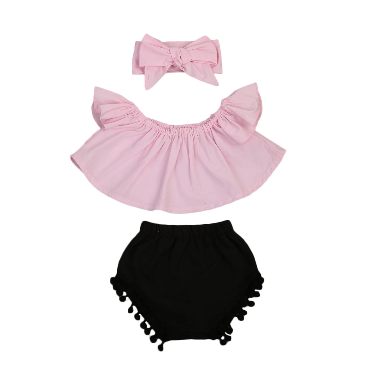 

Infant Baby Girl Clothes Set Off Shoulder Top T-Shirt Shorts Cotton Headbands 3PCS Clothing Baby Girls Outfits