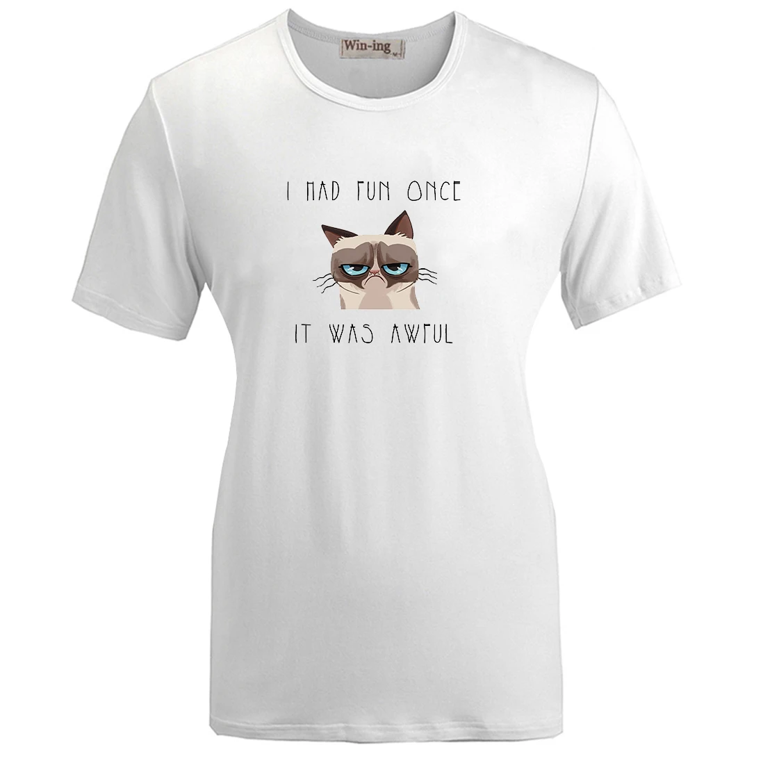 

Summer Fashion Casual Cotton T shirt Funny Grumpy Cat I Had Fun Once It Was Awful Graphic Women Girl Short Sleeves T-shirt Tops