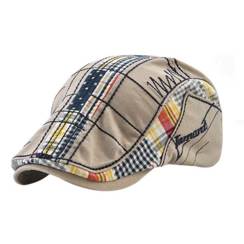 DSGS Jamont, повседневная мужская хлопковая Лоскутная Кепка, берет для женщин и мужчин, осенне-зимняя клетчатая плоская шляпа с вышивкой, Повседневная английская Кепка - Цвет: type  1