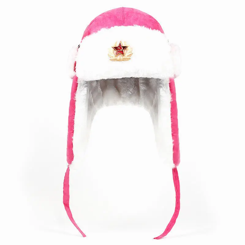 Black Airman Leather Ushanka Winter Russian Hat Ski Fur Pilot Military Army